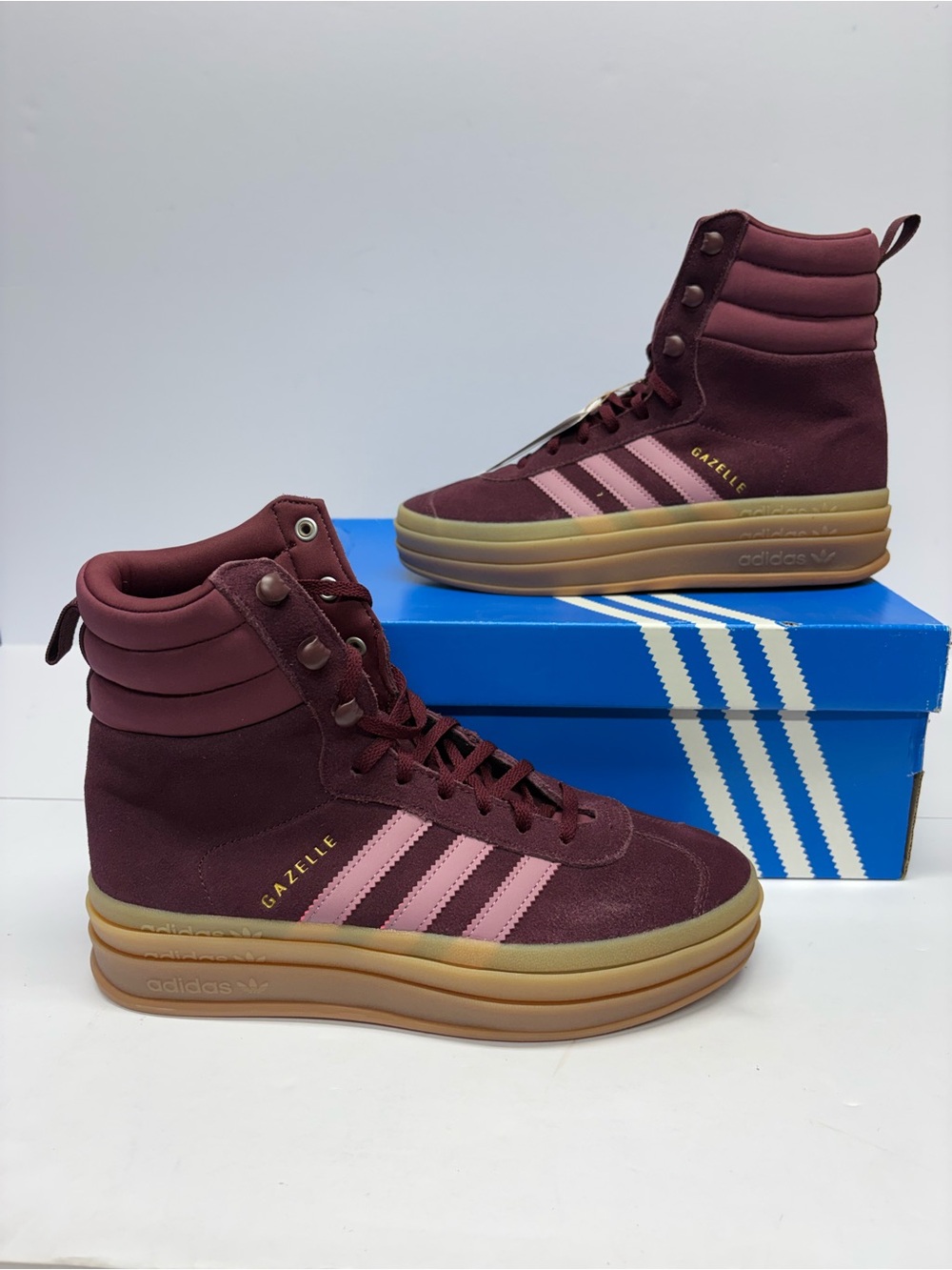 adidas Gazelle High-Top Sneakers in Burgundy with Pink Stripes
